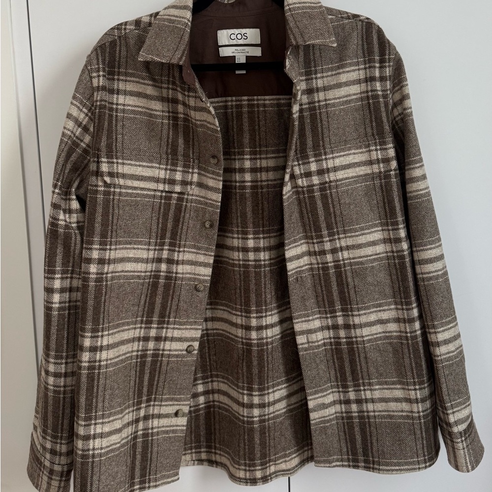 COS Cream and Brown Checkered Shirt Jacket